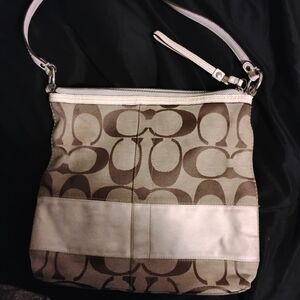 Coach Signature Brown and Cream Shoulder Bag